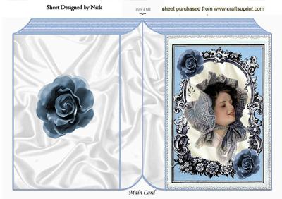 Blue Rose for Vintage Lady in Bonnet Folded Book