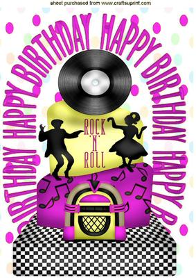 Rock N Roll Birthday Cake in Pink A4