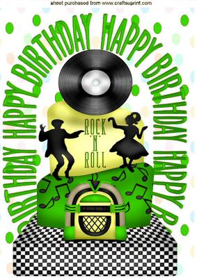 Rock N Roll Birthday Cake in Green A4