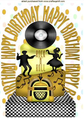 Rock N Roll Birthday Cake in Gold A4