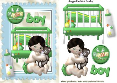Cute Baby Boy in Green with Cuddly Toy