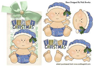 Baby Boy in Blue First Christmas on a Tag