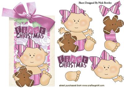 Baby Girl in Pink First Christmas on a Tag