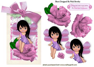 Little Faerie on Pink Rose on a Tag