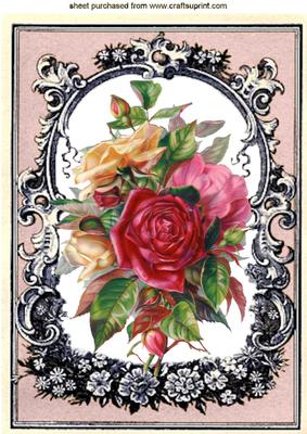 Pretty Roses in Vintage Frame A4