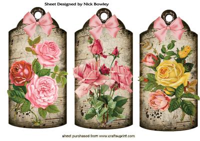 Pretty Roses on Vintage Tags with Bows