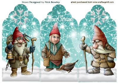 Lovely Gnomes in the Snow Tri Fold Card