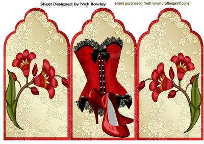 Lovely Red Basque and Shoes on Gold Embossed Tri Fold