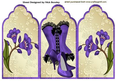 Lovely Purple Basque and Shoes on Gold Embossed Tri Fold