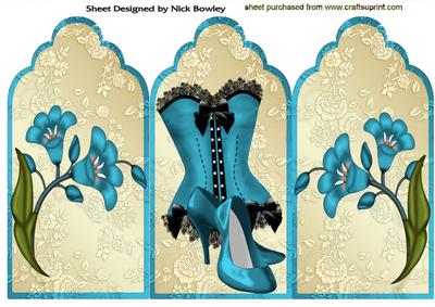 Lovely Turq Basque and Shoes on Gold Tri Fold