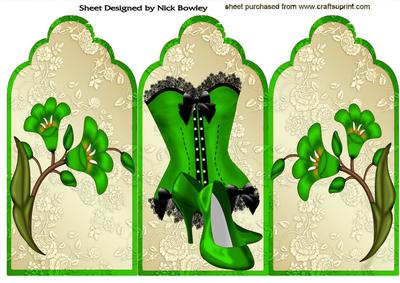 Lovely Green Basque and Shoes on Gold Tri Fold
