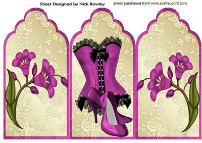 Lovely Cerise Basque and Shoes on Gold Tri Fold