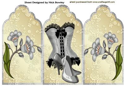 Lovely Silver Basque and Shoes on Gold Tri Fold