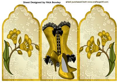 Lovely Gold Basque and Shoes on Gold Tri Fold