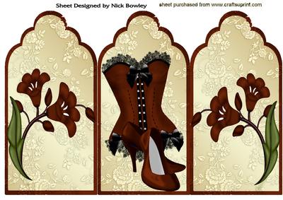 Lovely Brown Basque and Shoes on Gold Tri Fold