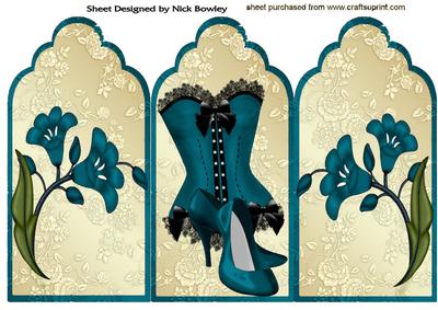 Lovely Jade Basque and Shoes on Gold Tri Fold