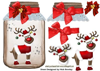 Rudey the Reindeer in a Glass Jar with Bow