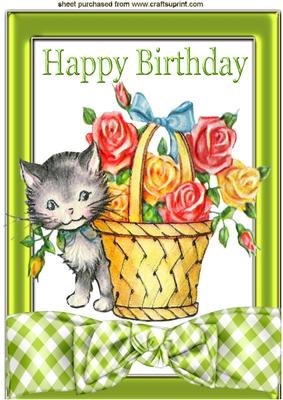 Vintage Kitty with Basket of Flowers A4