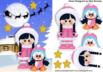 Little Eskimo Girl with Penguin