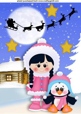 Little Eskimo Girl with Penguin A4