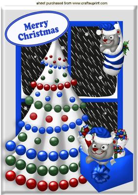 Christmas Tree in the Window with Snow and Bear A4