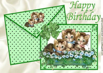 Cute Kittens in a Flower Bed on Card & Envelope A4