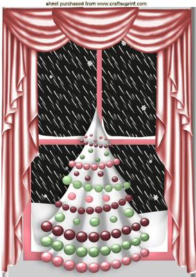 Pink Christmas Tree with Snow Window Scene A4