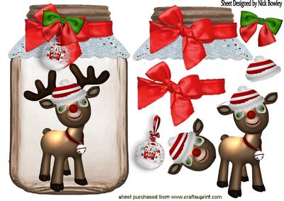 Little Deer with Snow Globe and Bow in a Jar