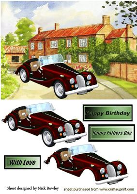 Country Cottage with Red Vintage Car