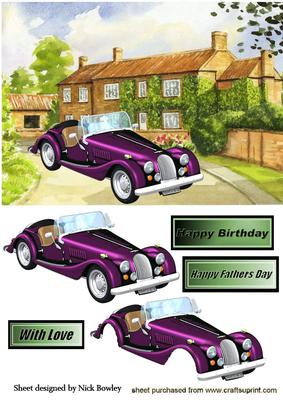 Country Cottage with Cerise Vintage Car