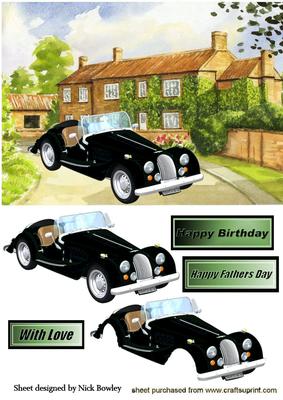 Country Cottage with Black Vintage Car