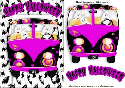Ghosts in Cerise Pink Camper Van in Bat Frame