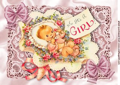 So It's a Girl! Vintage Baby on Pink Lace A4