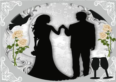 Lovely Silhouette Wedding Couple in Oval Frame A4