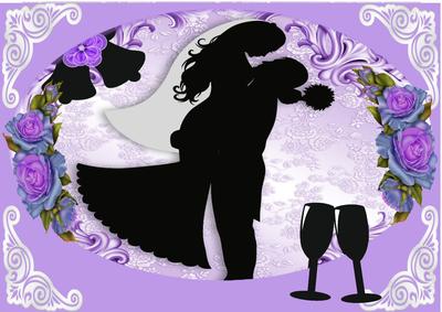 Wedding Silhouette Couple with Purple Roses A4