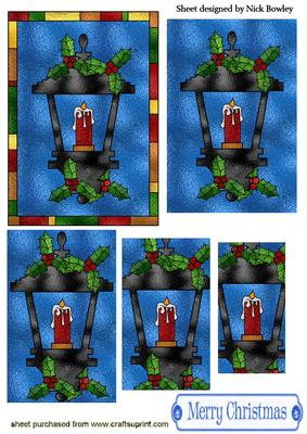 Lamp with Holly in Stained Glass Window Pyramids