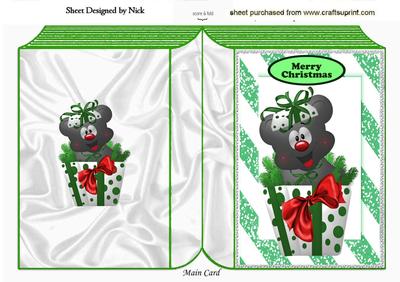 Little Teddy in Christmas Box with Red Bow Folded Book