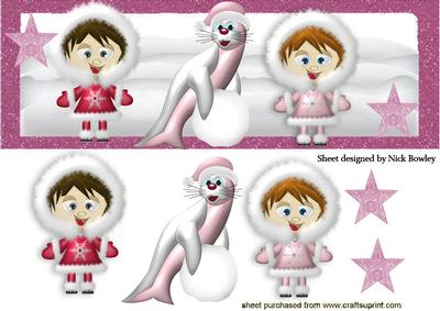 Cute Seal with Eskimos in Pink, Snow Dl