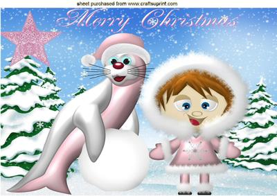Seal with Snowball and Pink Eskimo A4