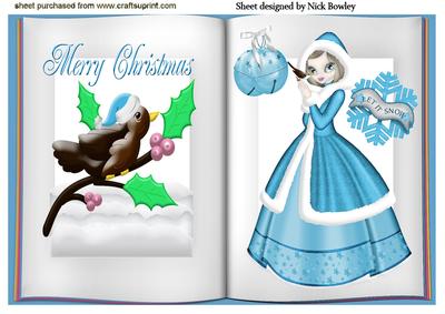 Lovely Snow Lady with Birds Open Book A4