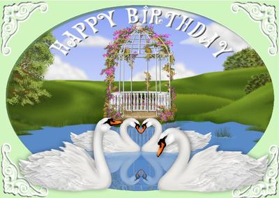 Beautiful Swans for Birthday in the Lake in Oval Frame A4