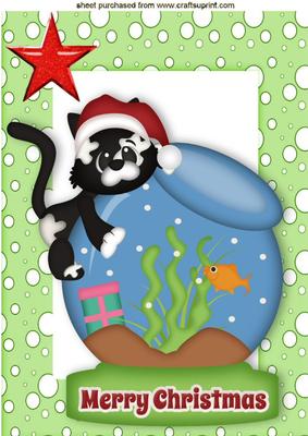 Christmas Kitty and Gold Fish A4