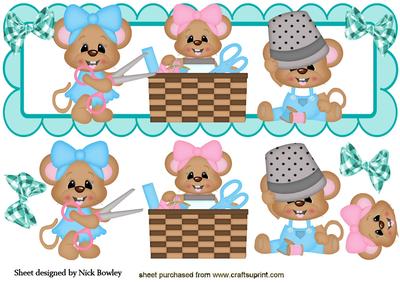 Sewing Little Mice in Dl Frame with Bows