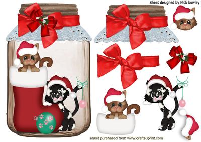 Cute Kittens in Santa Hats in a Jar