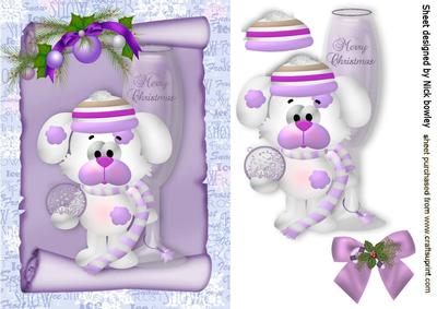 Little Puppy with Champers on a Scroll