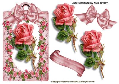 Pretty Pink Roses in Vintage Rose Frame Tag