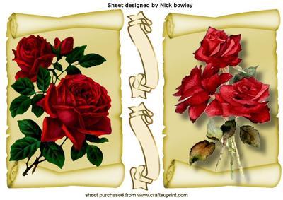 Pretty Red Roses on Scrolls
