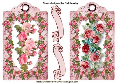 Floral Pink Roses on Vintage Tags