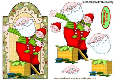 Santa with Elf on Christmas Tag
