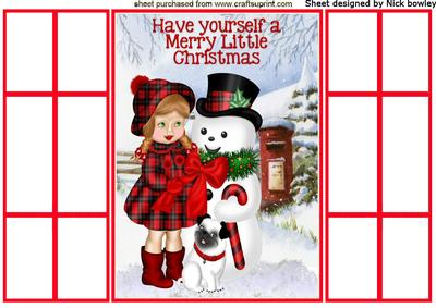 Girl in Tartan with Snowman, Pug, French Gatefold